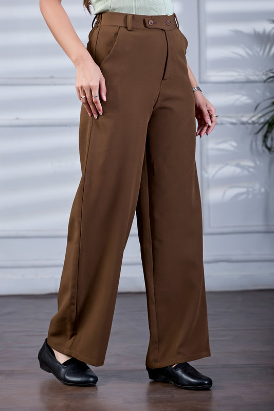 Camel Brown Tailored Button Highwaist Wide Leg Korean Pants