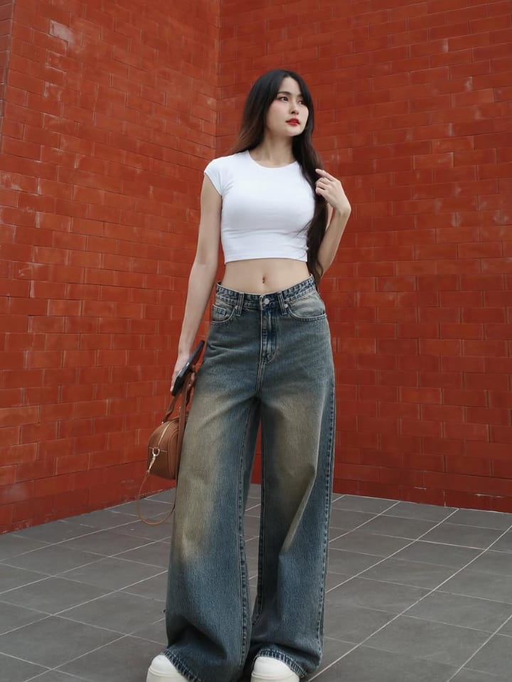 Aurora Blue Tint Washed Super Wide Leg Jeans