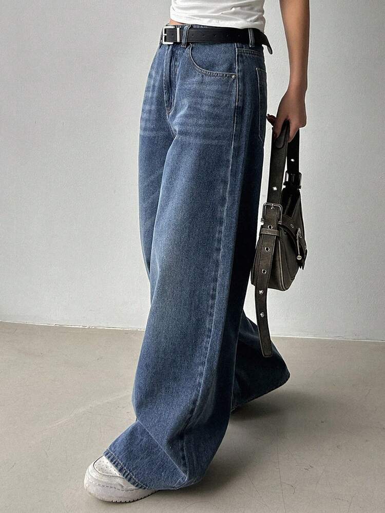Nova Blue Whisker Wash Wide Leg Jeans