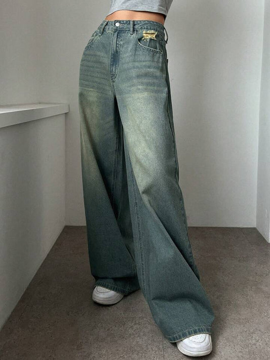Coastal Blue Tinted HighWaist Super Wide Leg Jeans