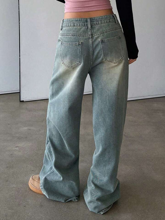 sea green retro spray wash ultra wide leg jeans