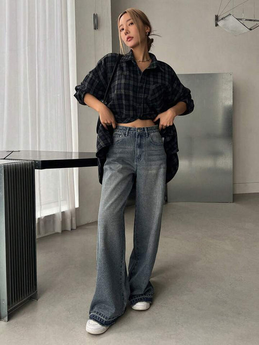 High Waist Mud Tint Wash Super Wide Leg Jeans