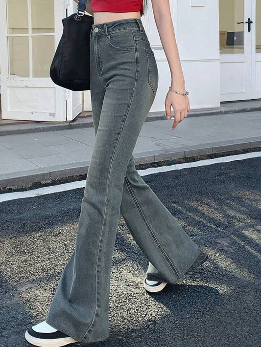 Sea Green Whisker Wash Highwaist Boot Cut Jeans