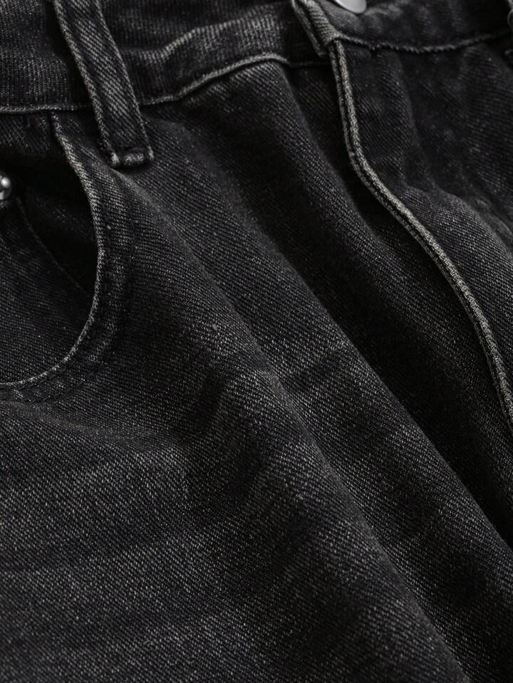 Acid Whisker Washed black super wide leg jeans - Fashion Wodrobe