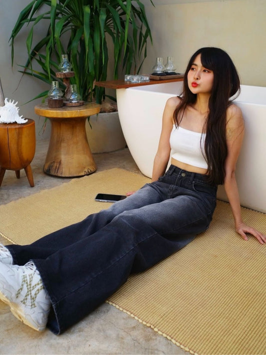 Black Whiker High Waist Super Wide Leg Jeans