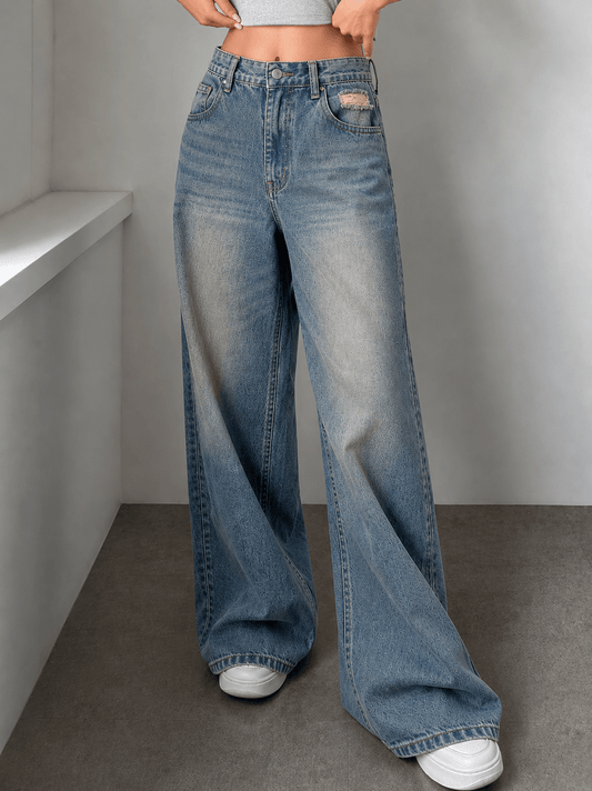Cosmic Vintage Blue HighWaist Super Wide Leg Jeans - Fashion Wodrobe