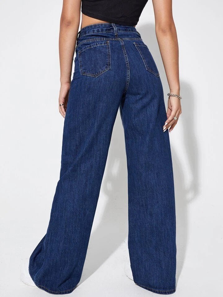 Dark Blue High Waist Super Wide Leg Jeans - Fashion Wodrobe