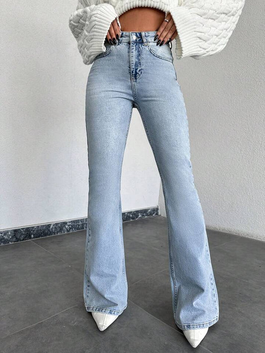 High Waist Ice Blue Boot Cut Jeans - Fashion Wodrobe