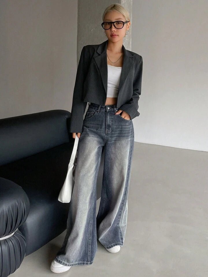 Highwaist Ash Blue Wash Super Wide Leg Jeans - Fashion Wodrobe