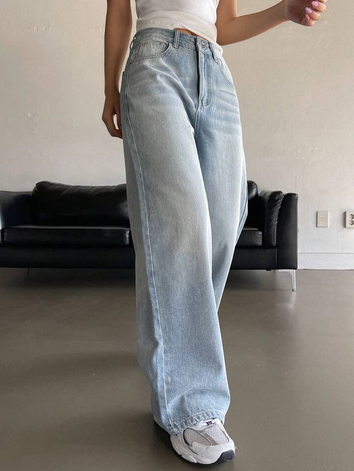 Highwaist Pale Blue Wash Super Wide Leg Jeans - Fashion Wodrobe
