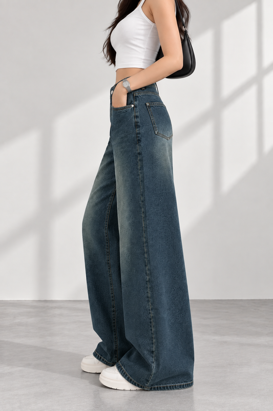 Highwaist Vintage Dark Wash Super Wide Leg Jeans