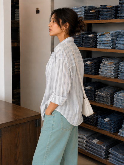 White Pinstripe Relaxed Shirt