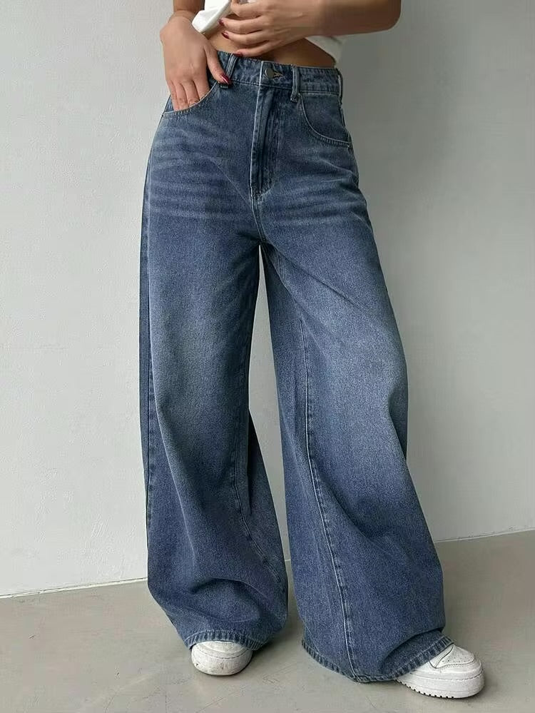 Nova Blue Whisker Wash Wide Leg Jeans