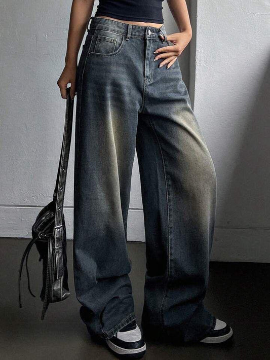 90's Graphite Drift Fade Wash Super Wide Leg Jeans