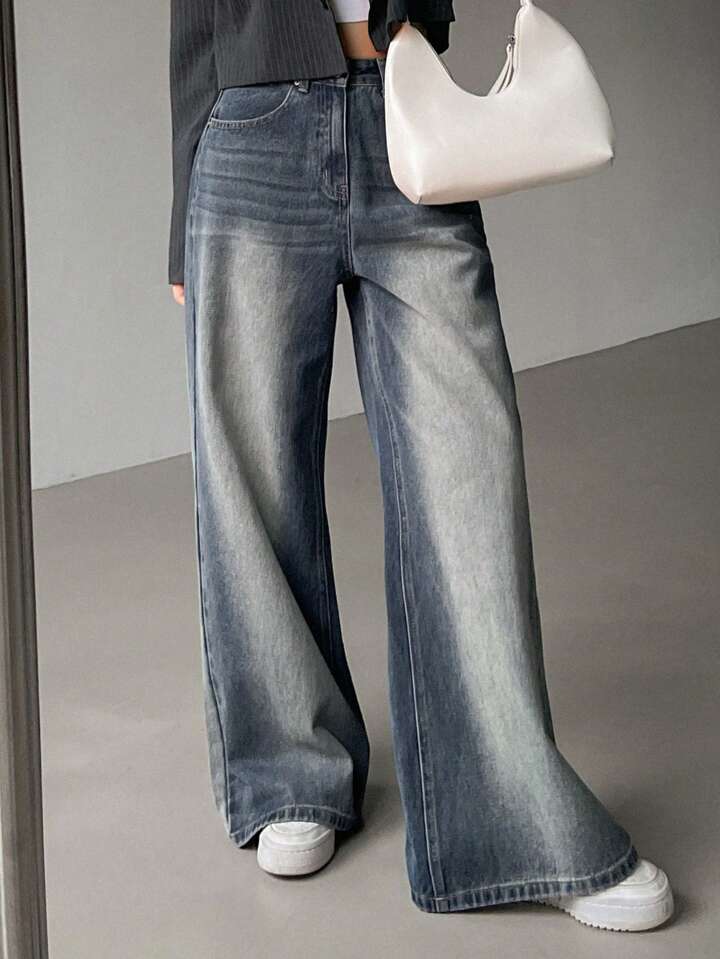 Highwaist Ash Blue Wash Super Wide Leg Jeans