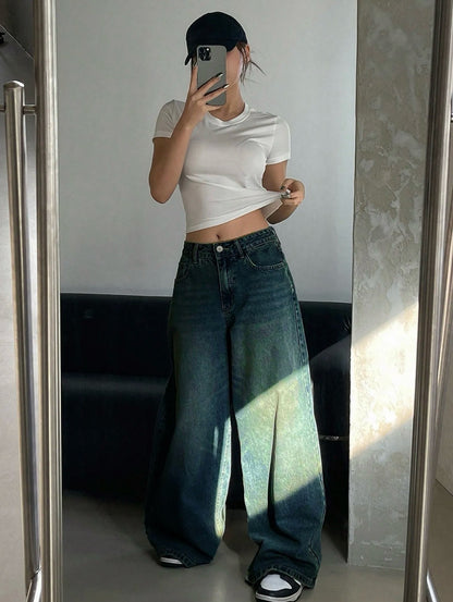 Moss Vintage Wash Highwaist Super Wide Leg Jeans