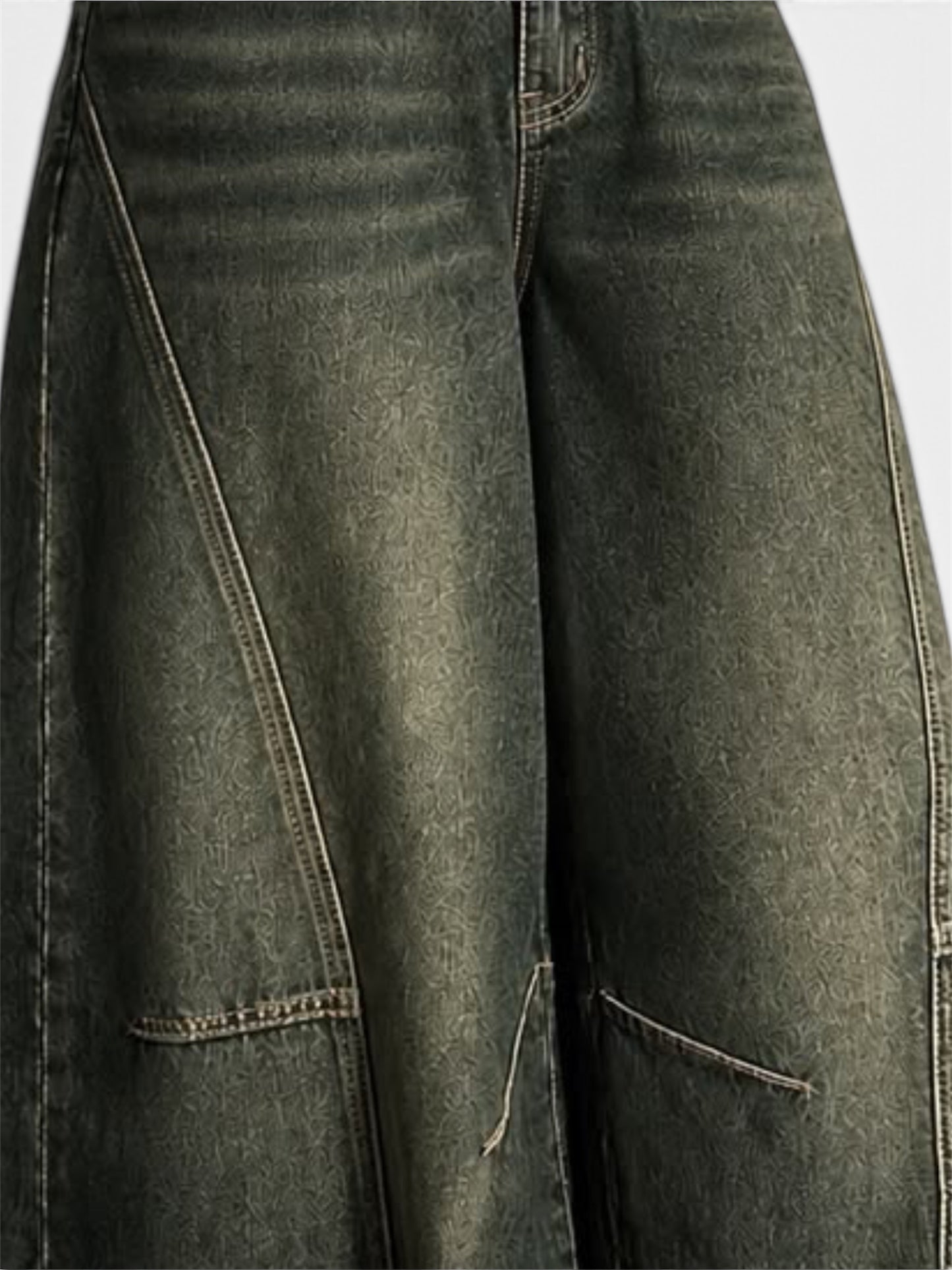 Dark Olive Vintage Wash Pannel Super Wide Leg Jeans