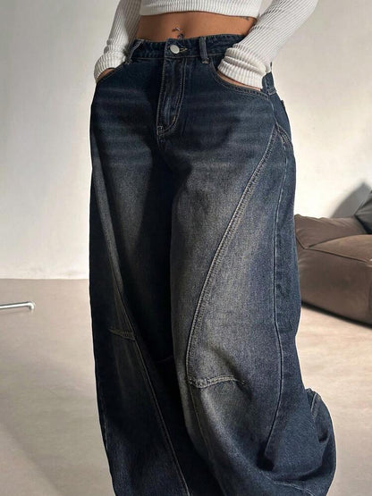 Space Blue Tinted Pannel Super Wide Leg Jeans