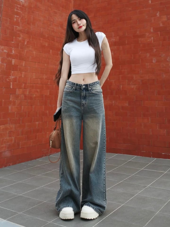 Aurora Blue Tint Washed Super Wide Leg Jeans