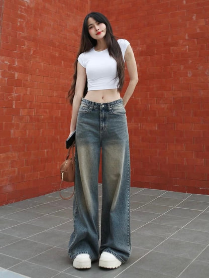 Aurora Blue Tint Washed Super Wide Leg Jeans