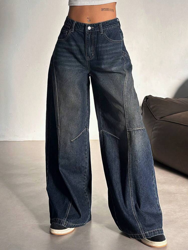 Space Blue Tinted Pannel Super Wide Leg Jeans