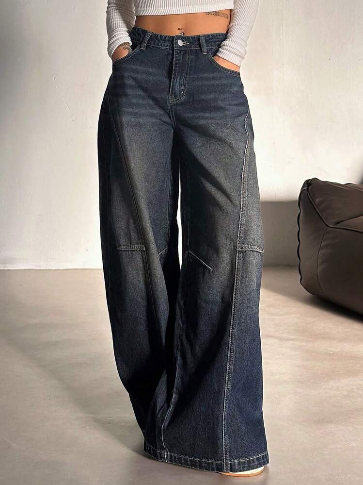 Space Blue Tinted Pannel Super Wide Leg Jeans
