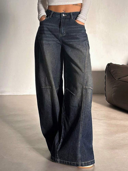 Space Blue Tinted Pannel Super Wide Leg Jeans