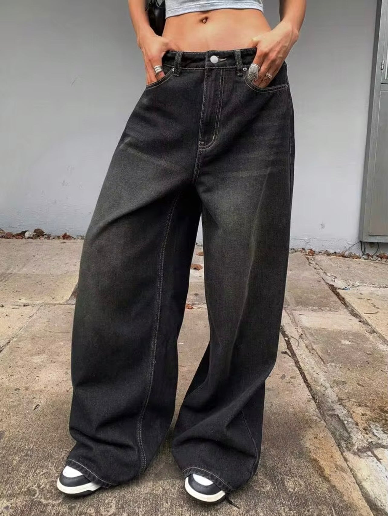 Ghost Black Tinted Super Wide Leg Jeans