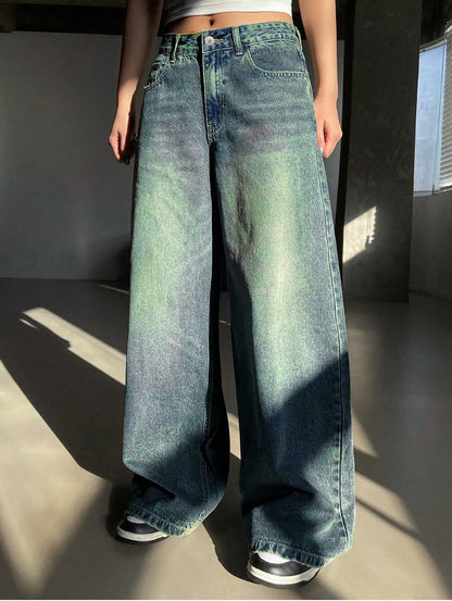 Moss Vintage Wash Highwaist Super Wide Leg Jeans