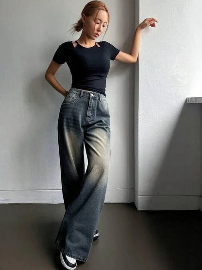 90's Graphite Drift Fade Wash Super Wide Leg Jeans