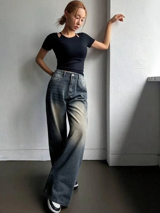 90's Graphite Drift Fade Wash Super Wide Leg Jeans
