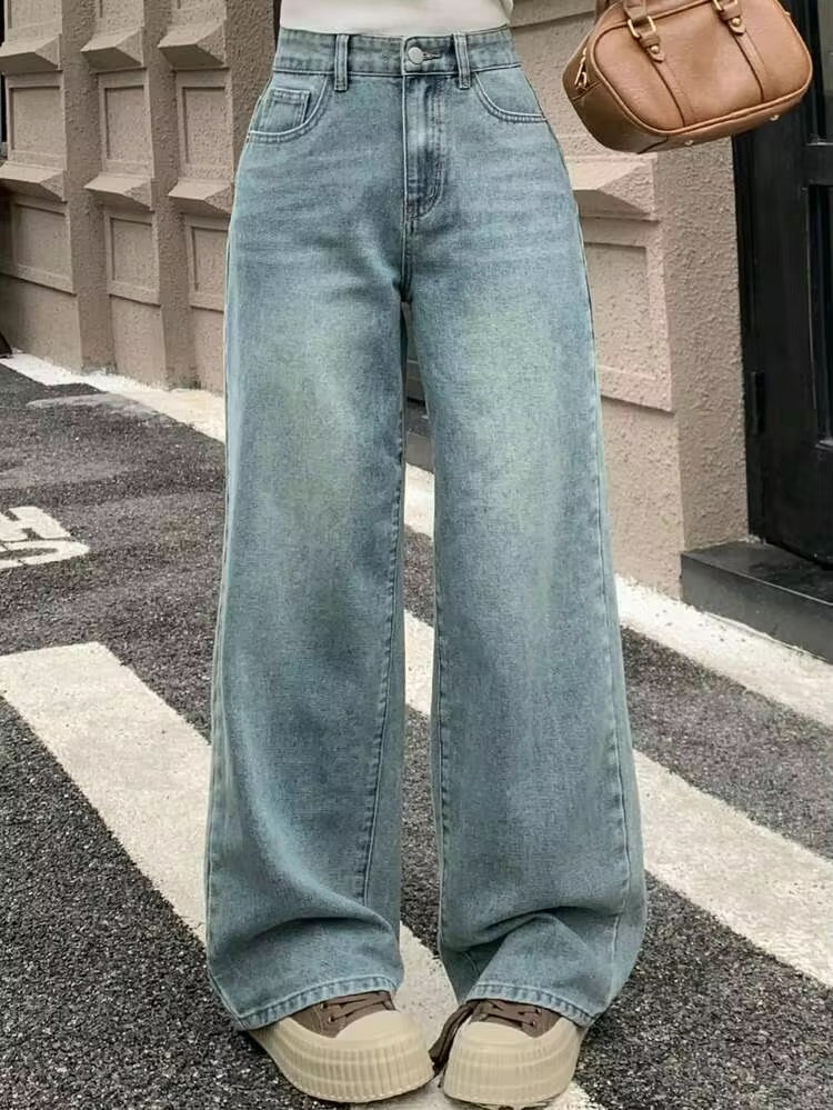 Olive Ash Wash Super Wide Leg Jeans