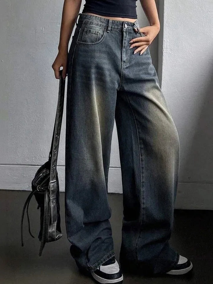 90's Graphite Drift Fade Wash Super Wide Leg Jeans