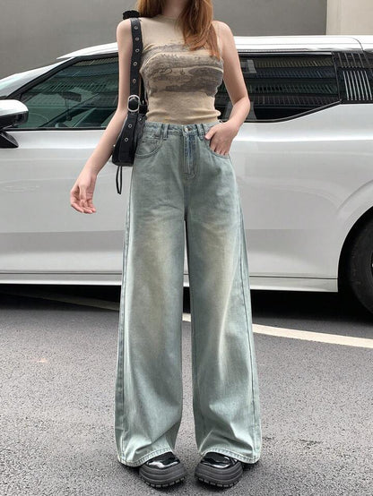 90s Cool Blue Tinted Highwaist Super Wide Leg Jeans - Fashion Wodrobe