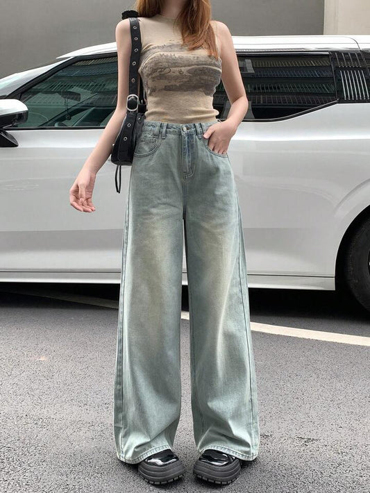 90s Cool Blue Tinted Highwaist Super Wide Leg Jeans - Fashion Wodrobe