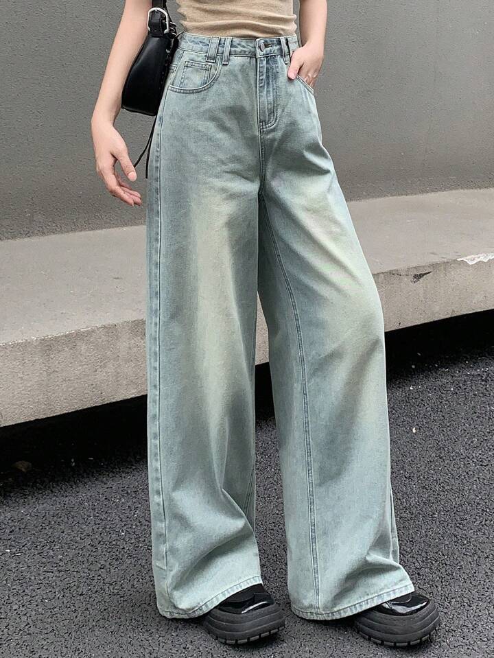 90s Cool Blue Tinted Highwaist Super Wide Leg Jeans - Fashion Wodrobe