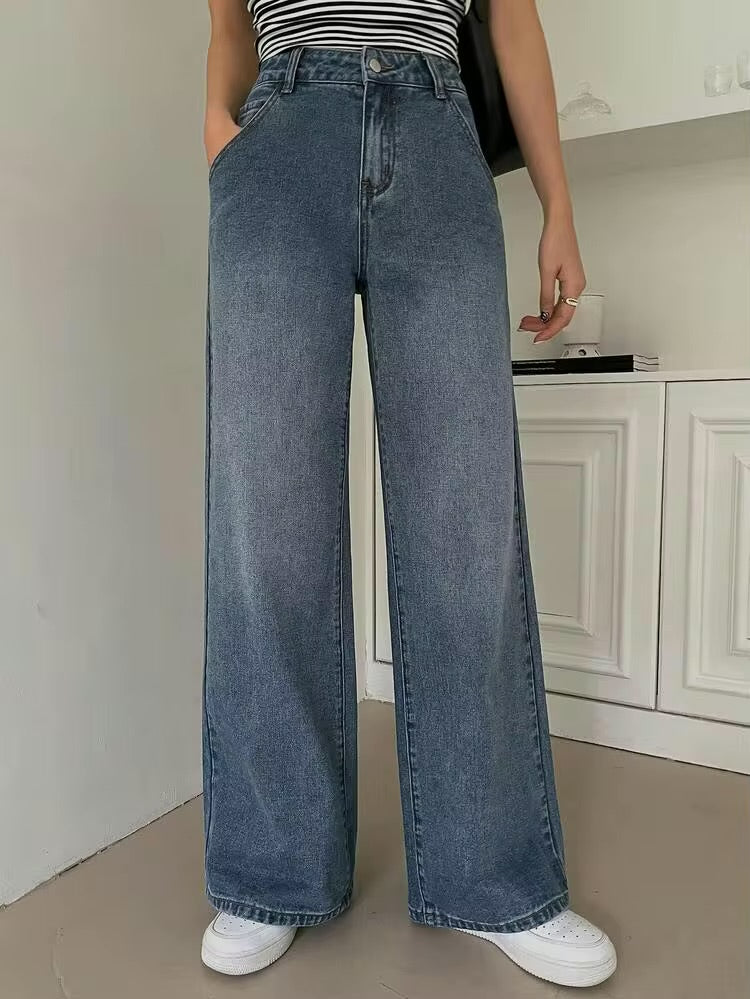 Ash Blue Tinted Highwaist Super Wide Leg Jeans