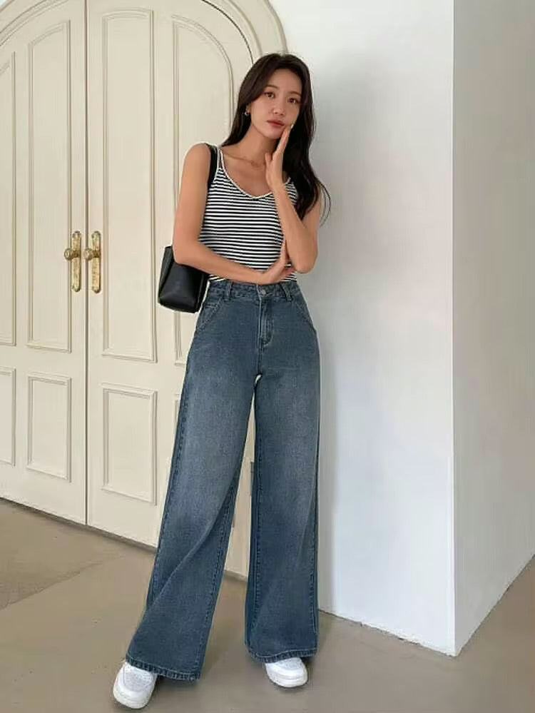 Ash Blue Tinted Highwaist Super Wide Leg Jeans
