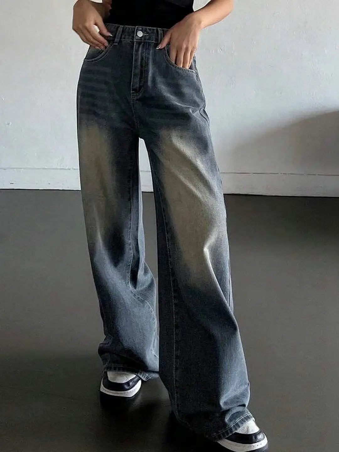 90's Graphite Drift Fade Wash Super Wide Leg Jeans