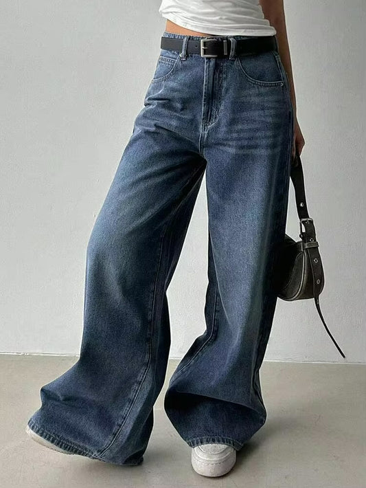 Nova Blue Whisker Wash Wide Leg Jeans