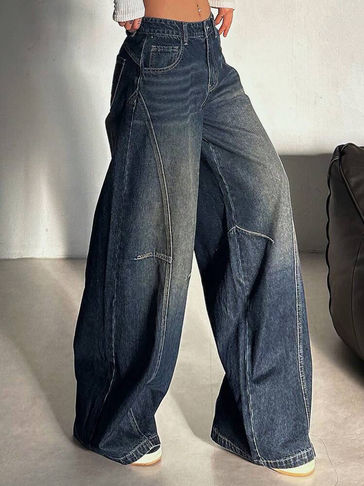 Space Blue Tinted Pannel Super Wide Leg Jeans