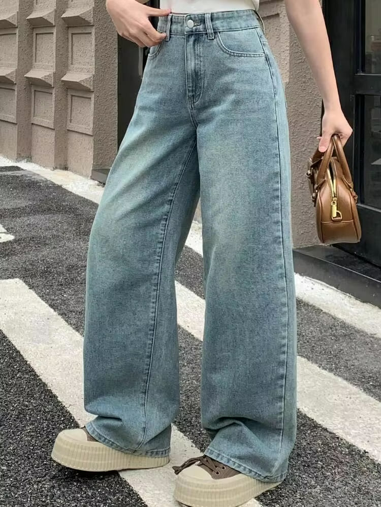 Olive Ash Wash Super Wide Leg Jeans