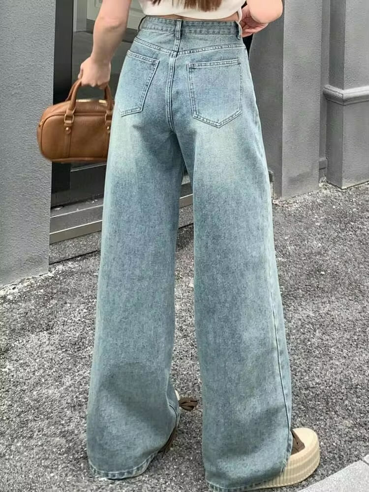 Olive Ash Wash Super Wide Leg Jeans