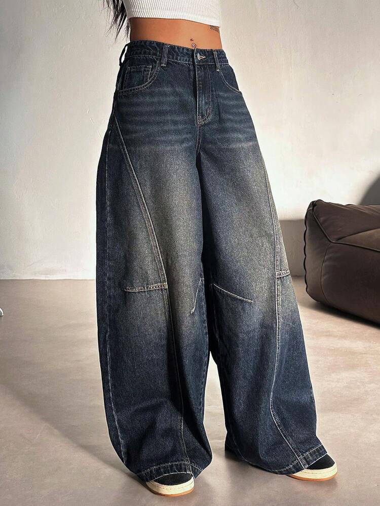 Space Blue Tinted Pannel Super Wide Leg Jeans