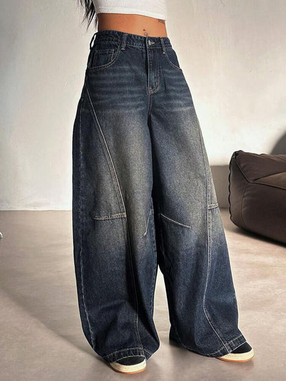 Space Blue Tinted Pannel Super Wide Leg Jeans