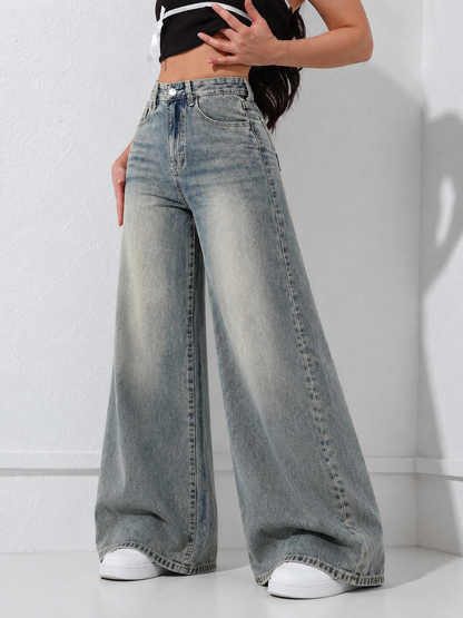 Smoke Blue Tinted Wash Super Wide Leg Jeans