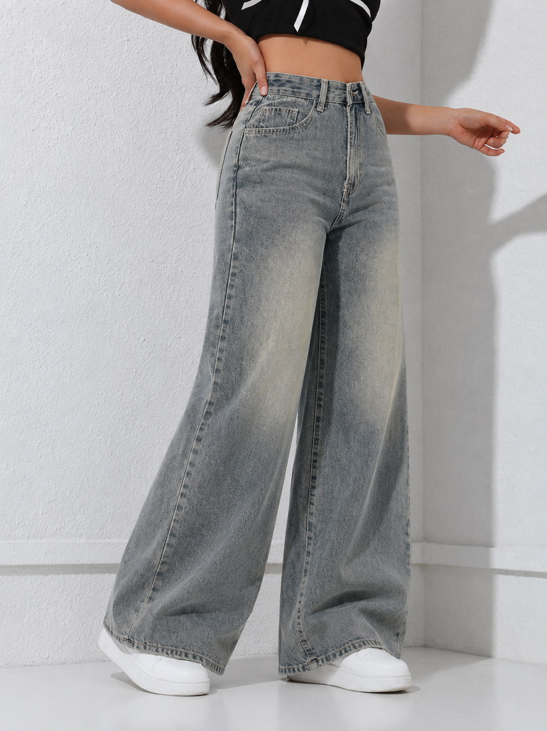 Smoke Blue Tinted Wash Super Wide Leg Jeans