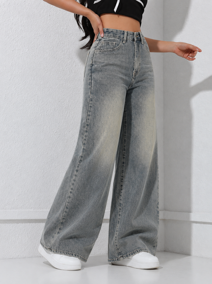 Smoke Blue Tinted Wash Super Wide Leg Jeans