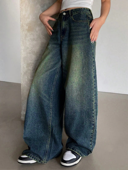 Moss Vintage Wash Highwaist Super Wide Leg Jeans