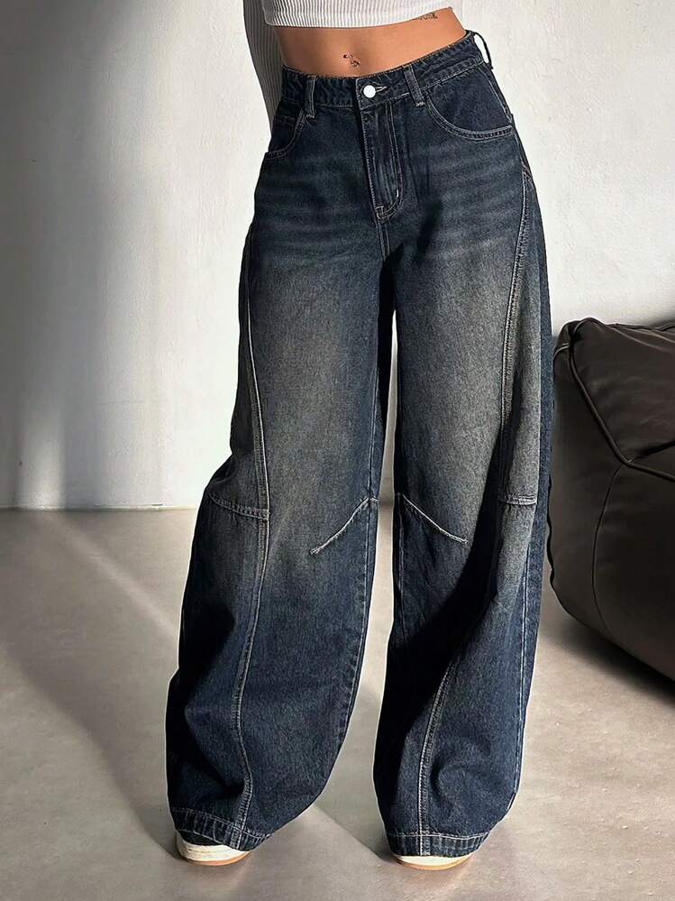 Space Blue Tinted Pannel Super Wide Leg Jeans
